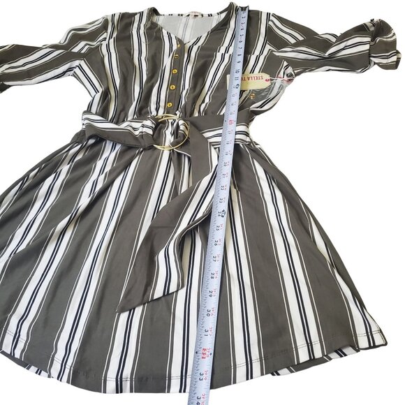 Stella Tweed Dress Womens Size Medium Olive Green/White color 3/4 sleeve New - Picture 6 of 12